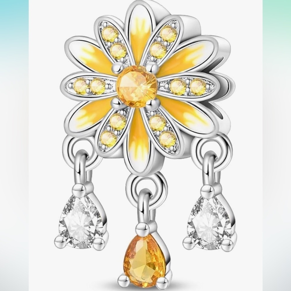 Daisy charm sterling silver to fit all pandoras, slide charm